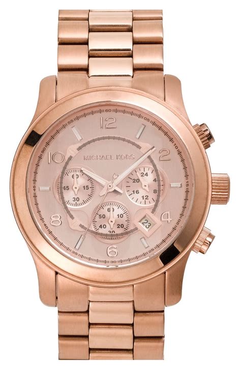 michael kors large runway rose gold watch|Michael Kors matte black watch.